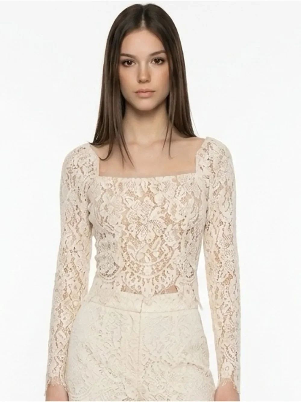 ZARA | Cream Lace Long Sleeve Top Lined Women’s Size Small